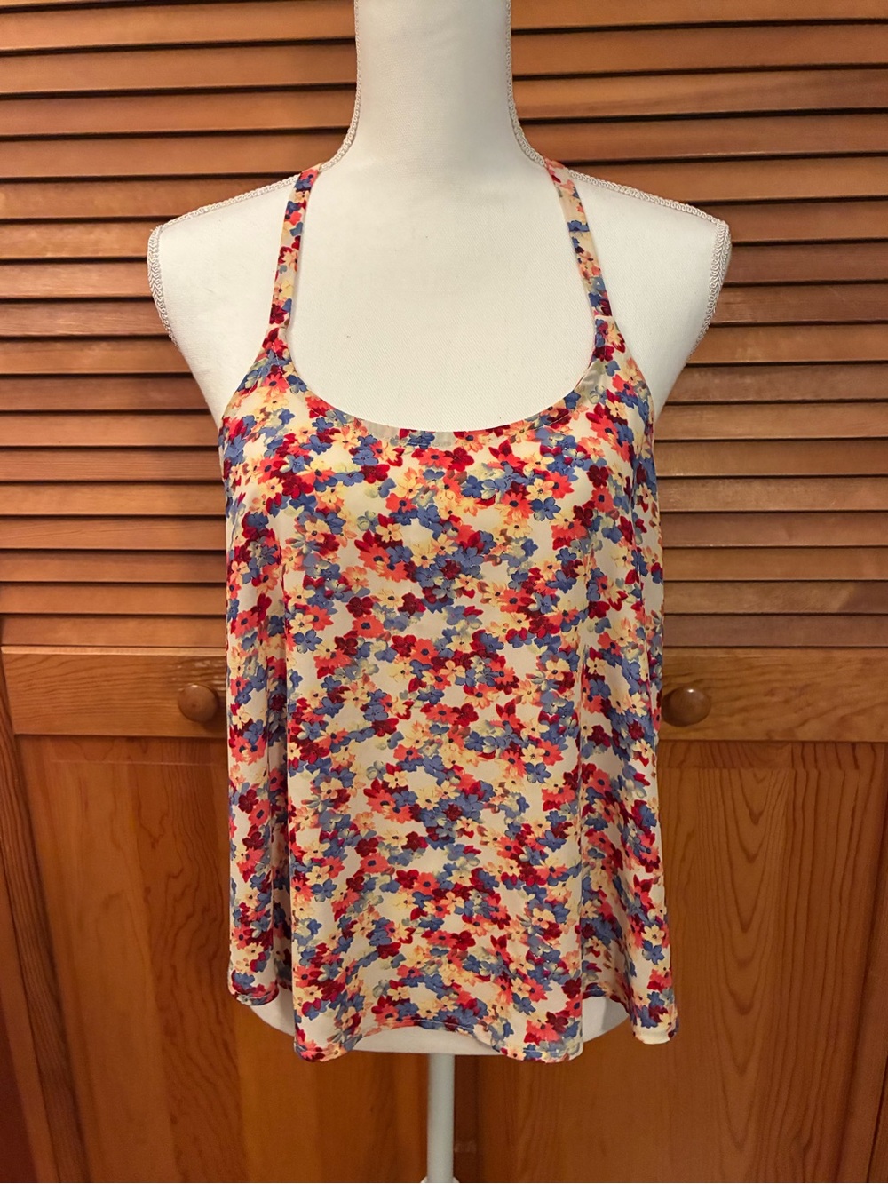 Soprano Multicolor Floral Scoop Neck Cami - Red, Blue, Cream